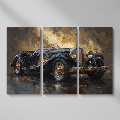 Vintage Black Convertible Canvas Print as 3-panel split version