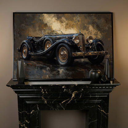 Vintage Black Convertible Canvas Print in black floating frame