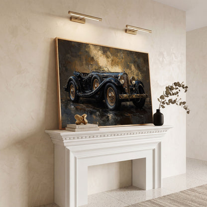 Vintage Black Convertible Canvas Print in white oak floating frame