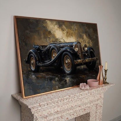 Vintage Black Convertible Canvas Print in rose gold floating frame