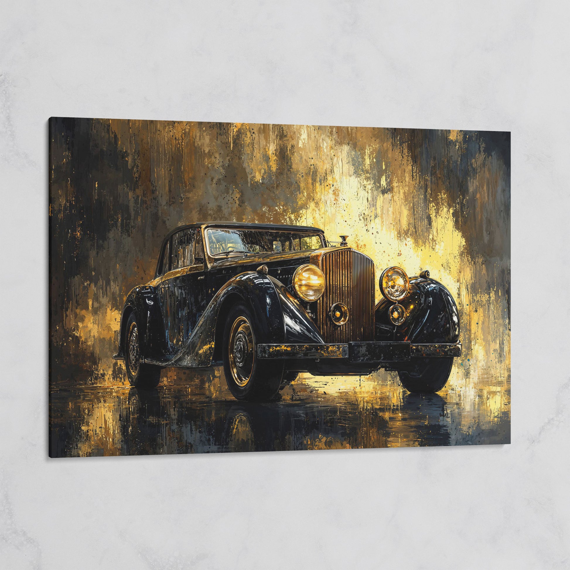 Vintage Luxury Car Canvas Print with Gold Accents on gallery wrap