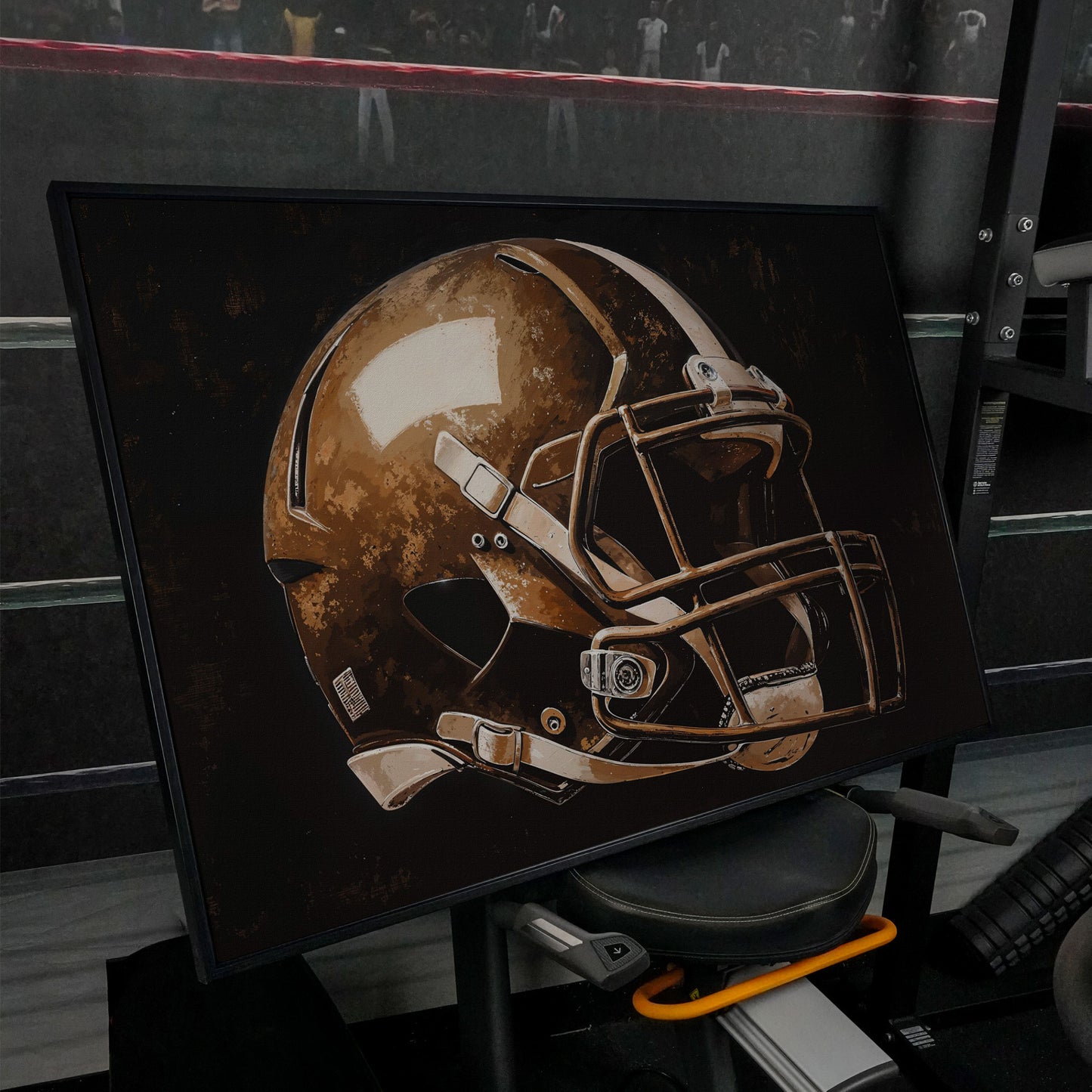 Football Helmet Motivational Canvas Print in black floating frame