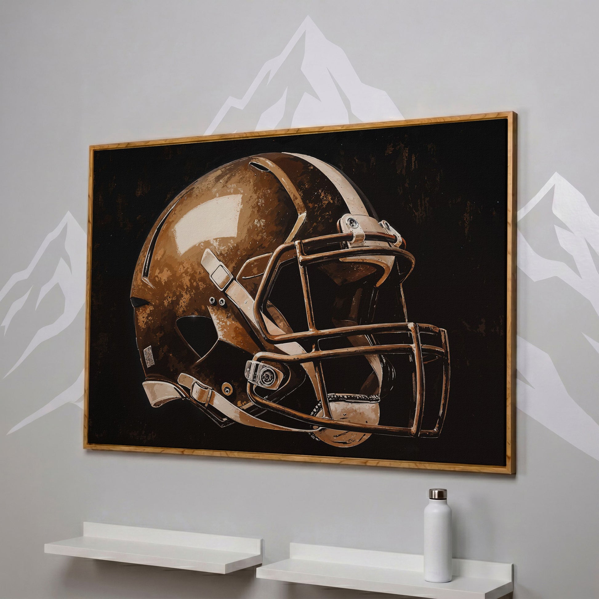 Football Helmet Motivational Canvas Print in white oak floating frame