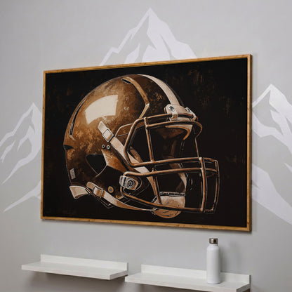 Football Helmet Motivational Canvas Print in white oak floating frame