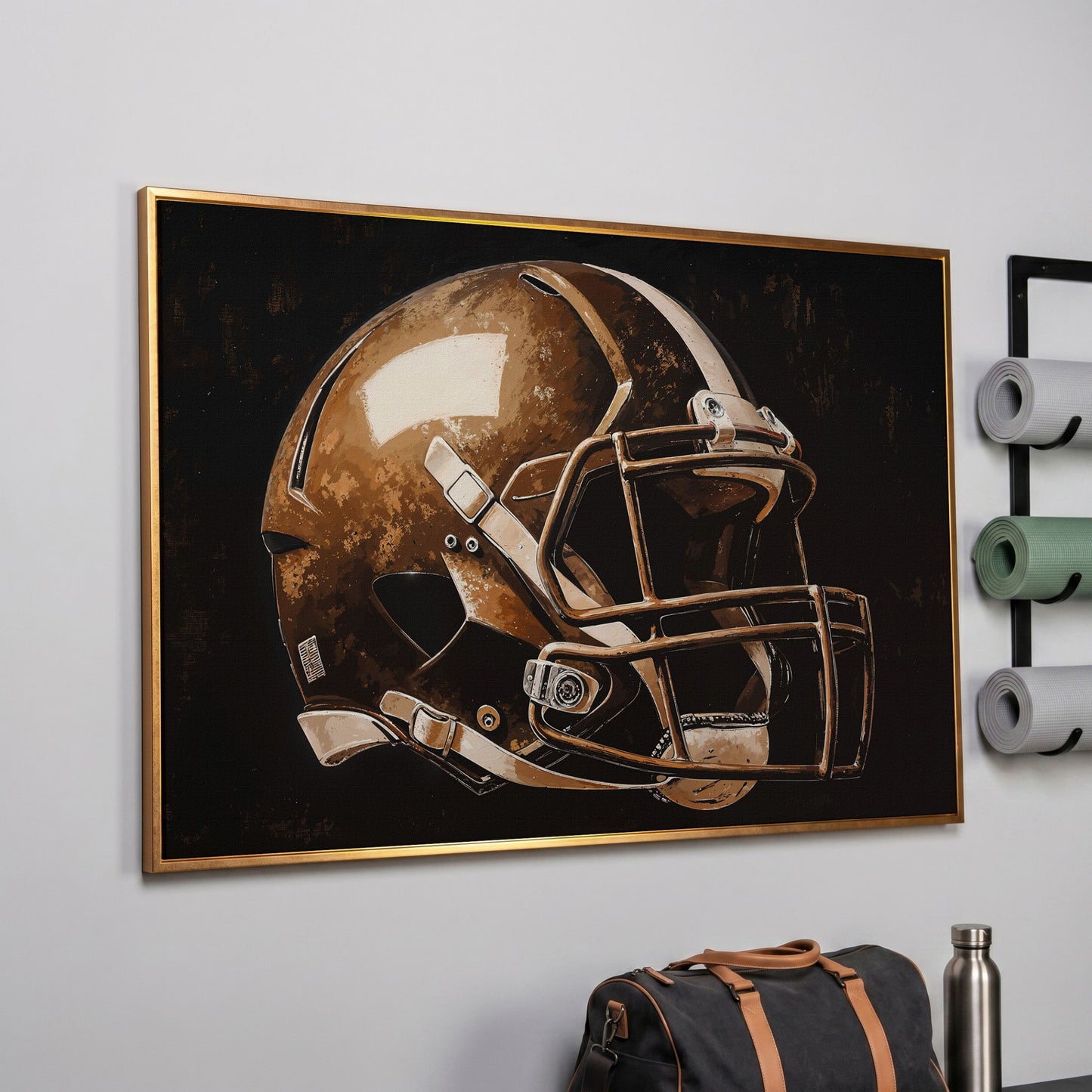 Football Helmet Motivational Canvas Print in rose gold floating frame