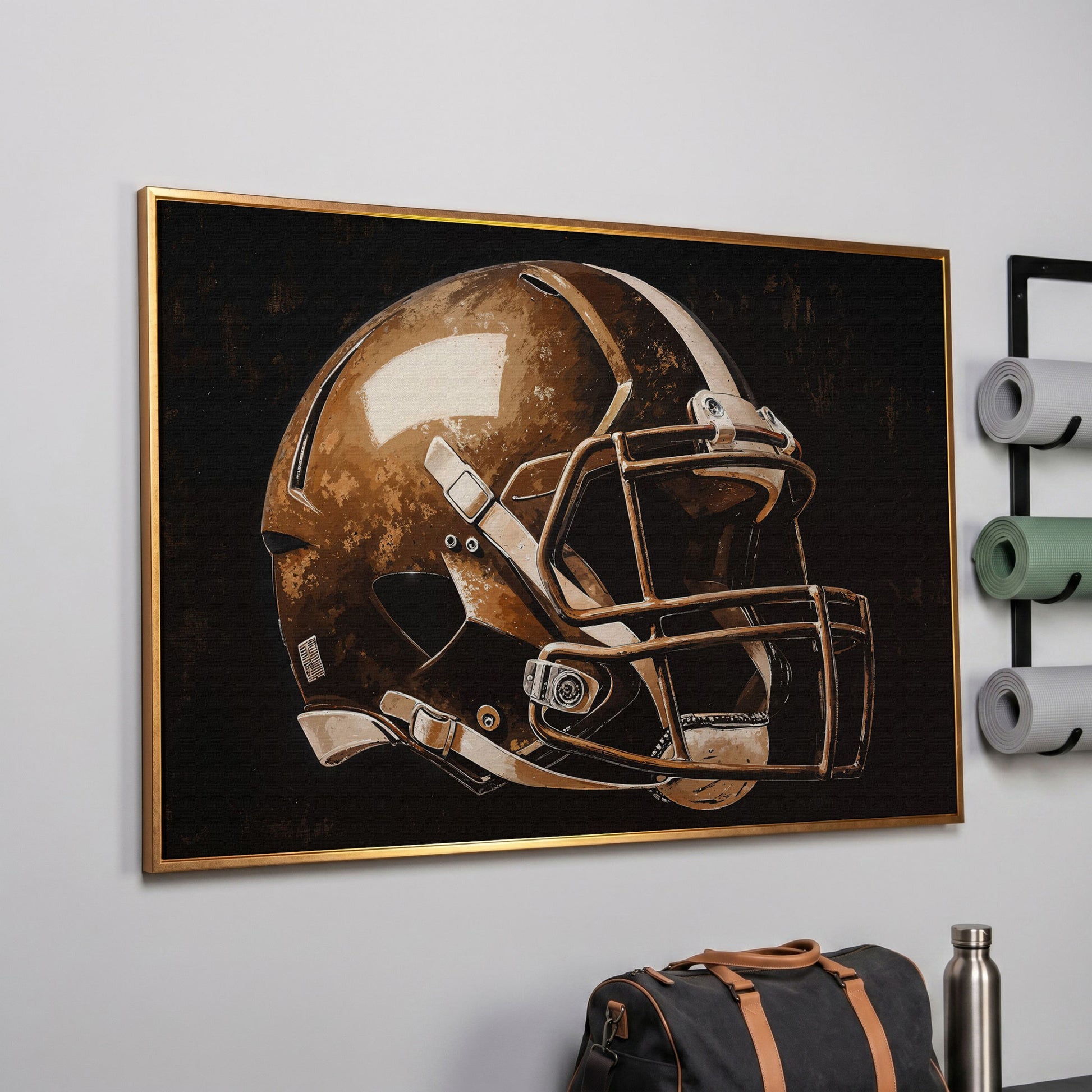 Football Helmet Motivational Canvas Print in rose gold floating frame