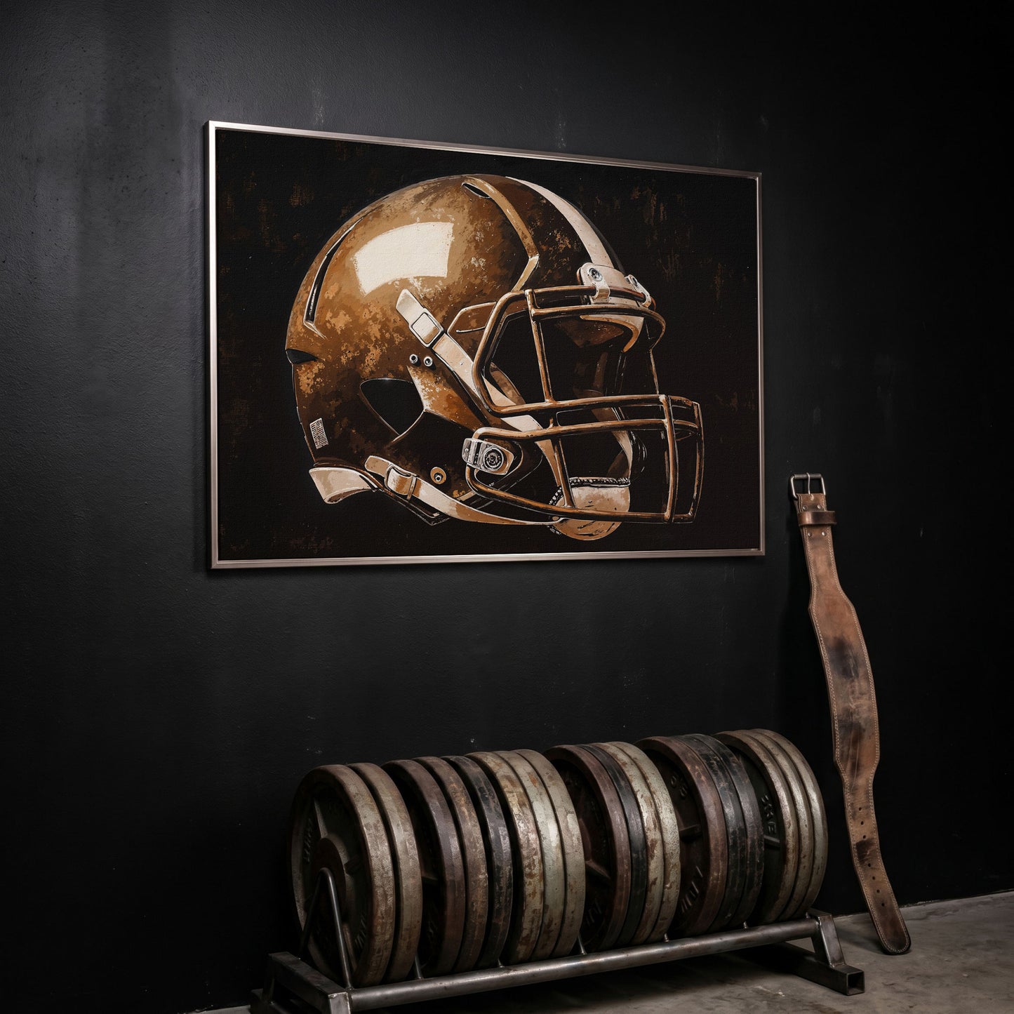 Football Helmet Motivational Canvas Print in silver floating frame