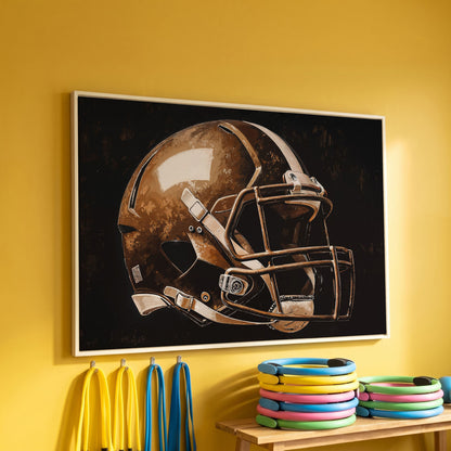 Football Helmet Motivational Canvas Print in white floating frame