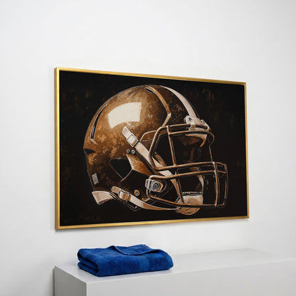 Football Helmet Motivational Canvas Print in yellow gold floating frame