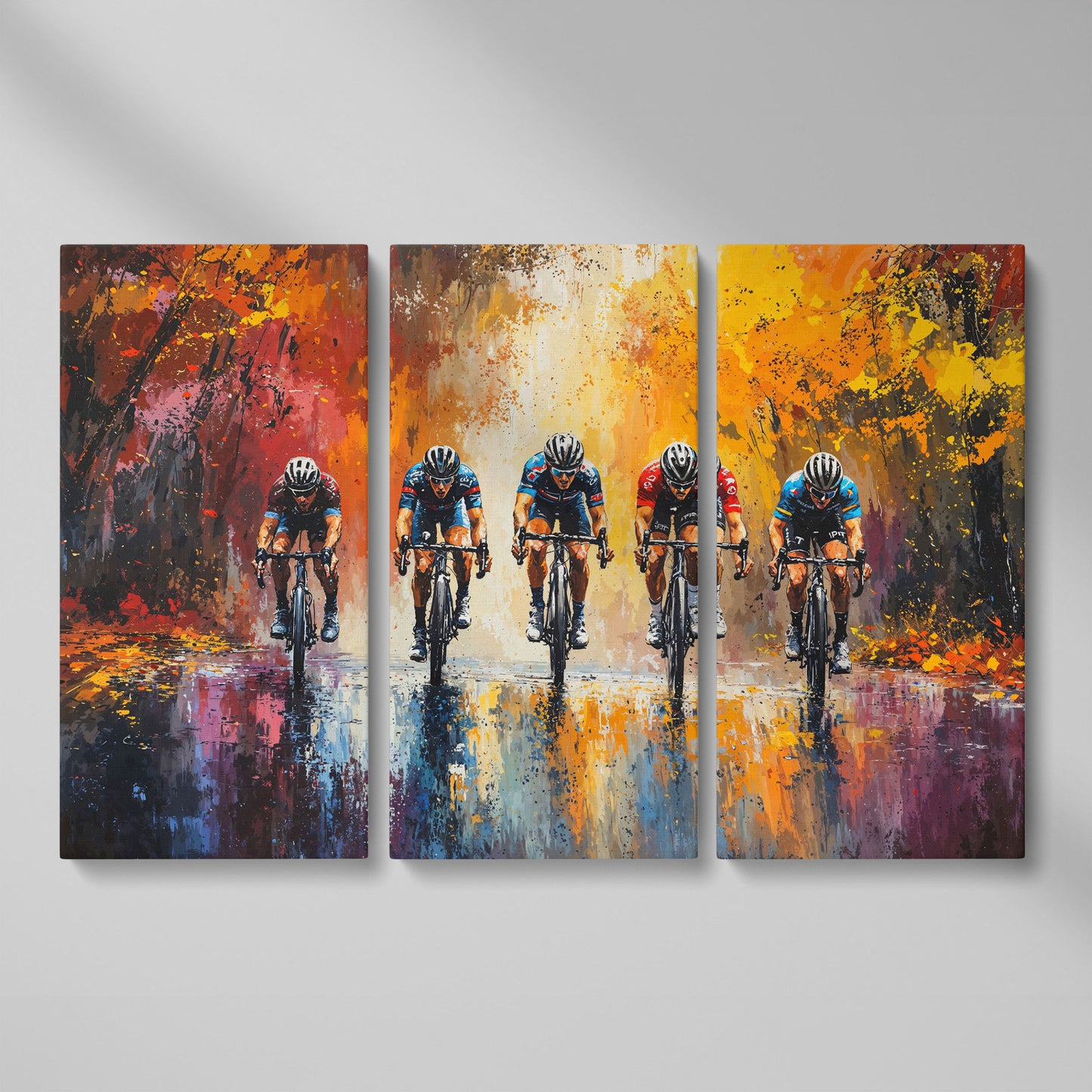 Colorful Cycling Race Canvas Print as 3-panel split version