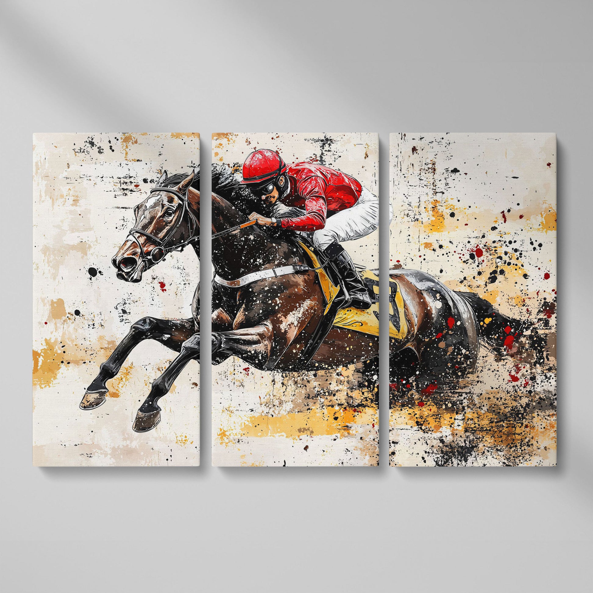 Abstract Jockey Racing Horse Canvas Print as 3-panel split version
