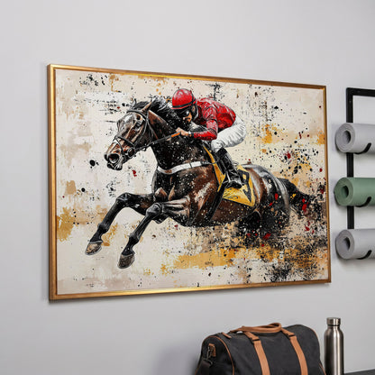 Abstract Jockey Racing Horse Canvas Print in rose gold floating frame