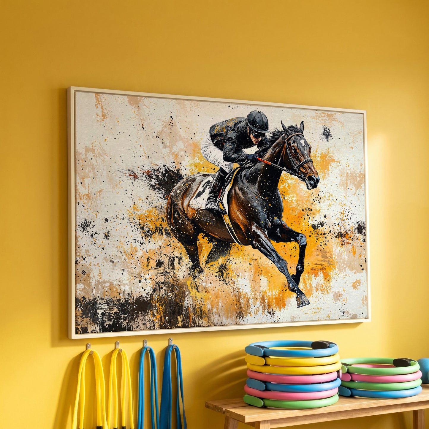 Jockey and Horse Racing Canvas Print in white floating frame