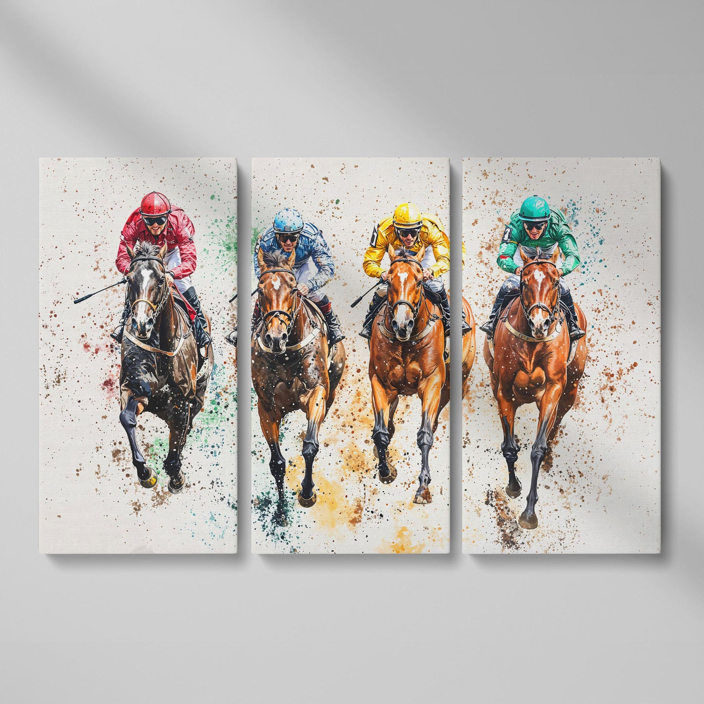 Jockeys in Motion Horse Racing Canvas as 3-panel split version