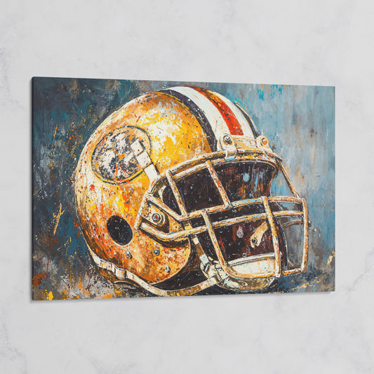 Football Helmet Canvas Print in Mustard & Teal on gallery wrap