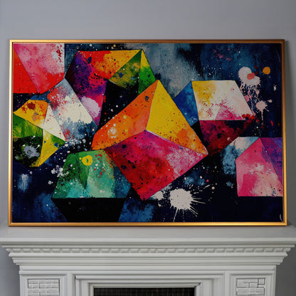 Colorful Geometric Shapes Canvas Print in antique gold floating frame
