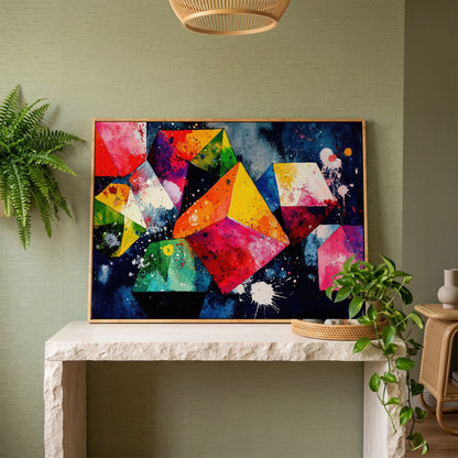Colorful Geometric Shapes Canvas Print in white oak floating frame