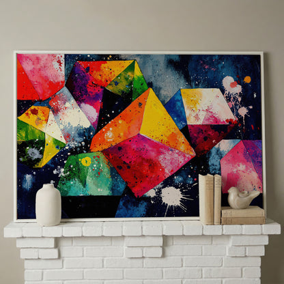 Colorful Geometric Shapes Canvas Print in white floating frame