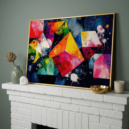 Colorful Geometric Shapes Canvas Print in yellow gold floating frame