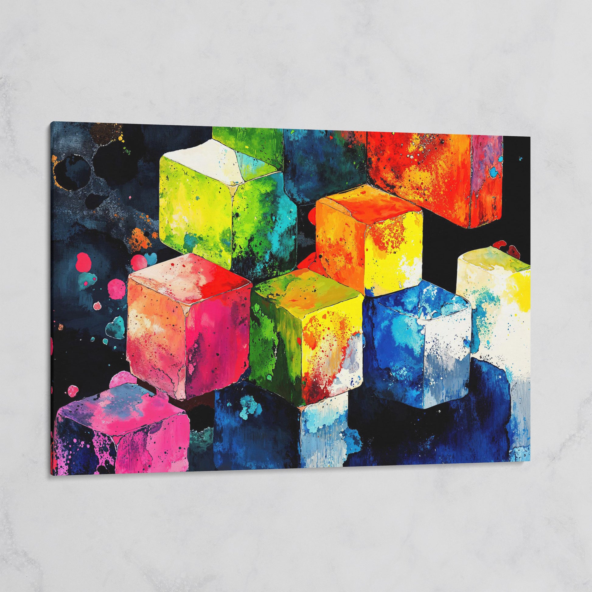 Vibrant Colorful Cubes Abstract Canvas on gallery wrap