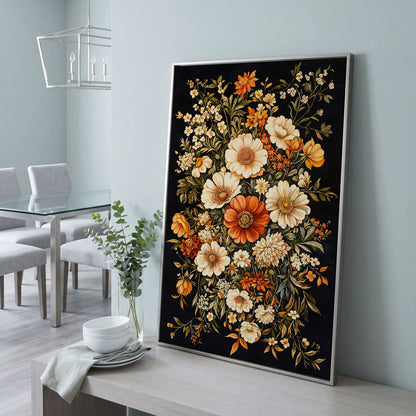 William Morris Floral Canvas Print in Sienna and Olive in silver floating frame