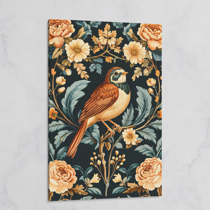Bird and Floral Botanical Canvas Print on gallery wrap