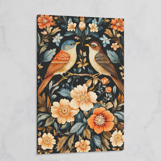 Vintage Bird & Botanical Canvas Print on gallery wrap