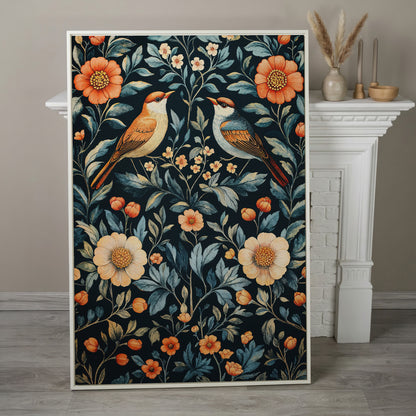William Morris Bird & Floral Canvas Print in white floating frame