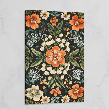 Morris-Inspired Floral Canvas in Ivory and Forest Green on gallery wrap