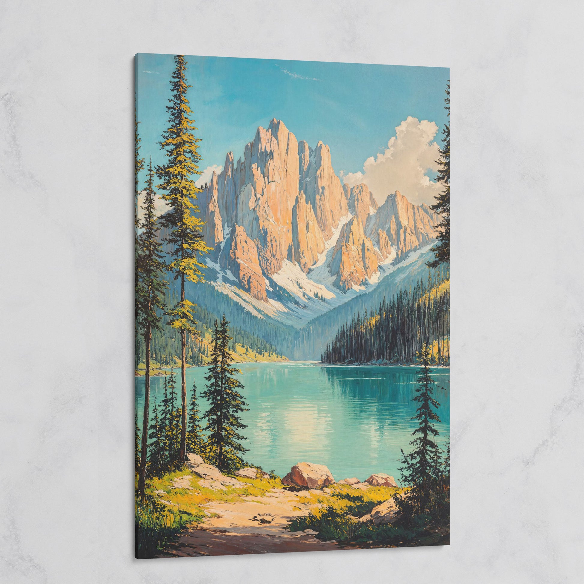 Mountain Lake with Distant Peaks Canvas on gallery wrap