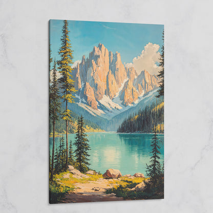 Mountain Lake with Distant Peaks Canvas on gallery wrap