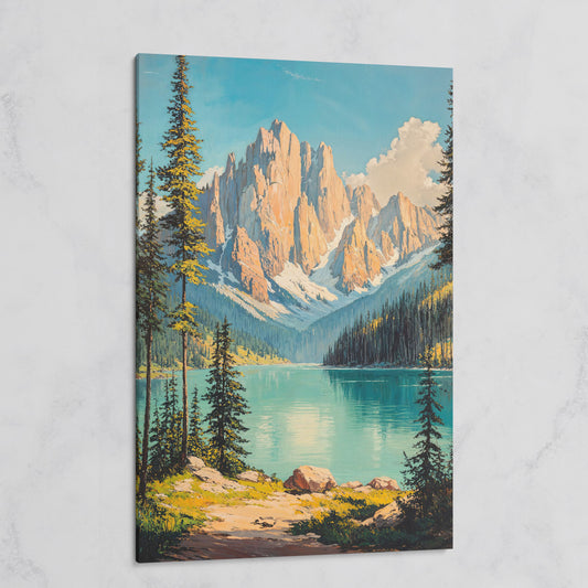 Mountain Lake with Distant Peaks Canvas on gallery wrap
