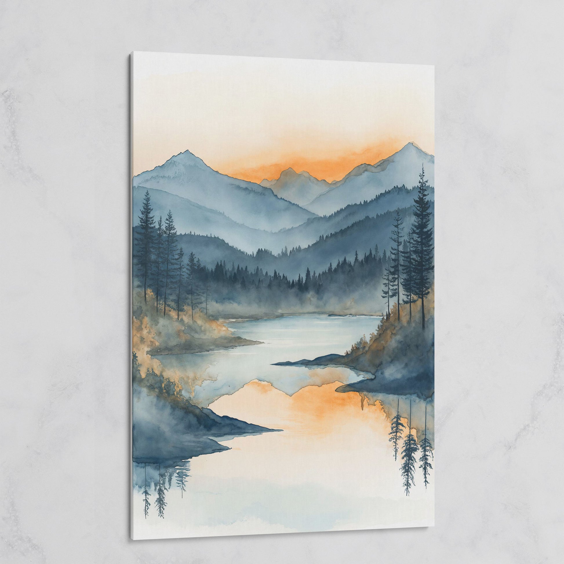 Misty Mountain Lake Canvas Wall Art on gallery wrap
