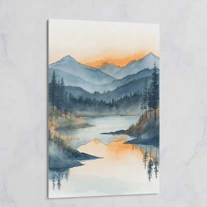 Misty Mountain Lake Canvas Wall Art on gallery wrap