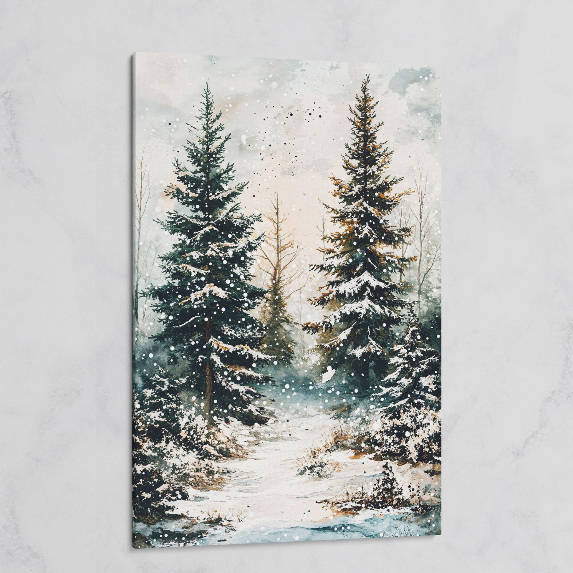 Snow-Covered Pine Forest Canvas Wall Art, Winter Woodland on gallery wrap