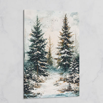 Snow-Covered Pine Forest Canvas Wall Art, Winter Woodland on gallery wrap