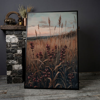 Tranquil Autumn Meadow Canvas Print in black floating frame
