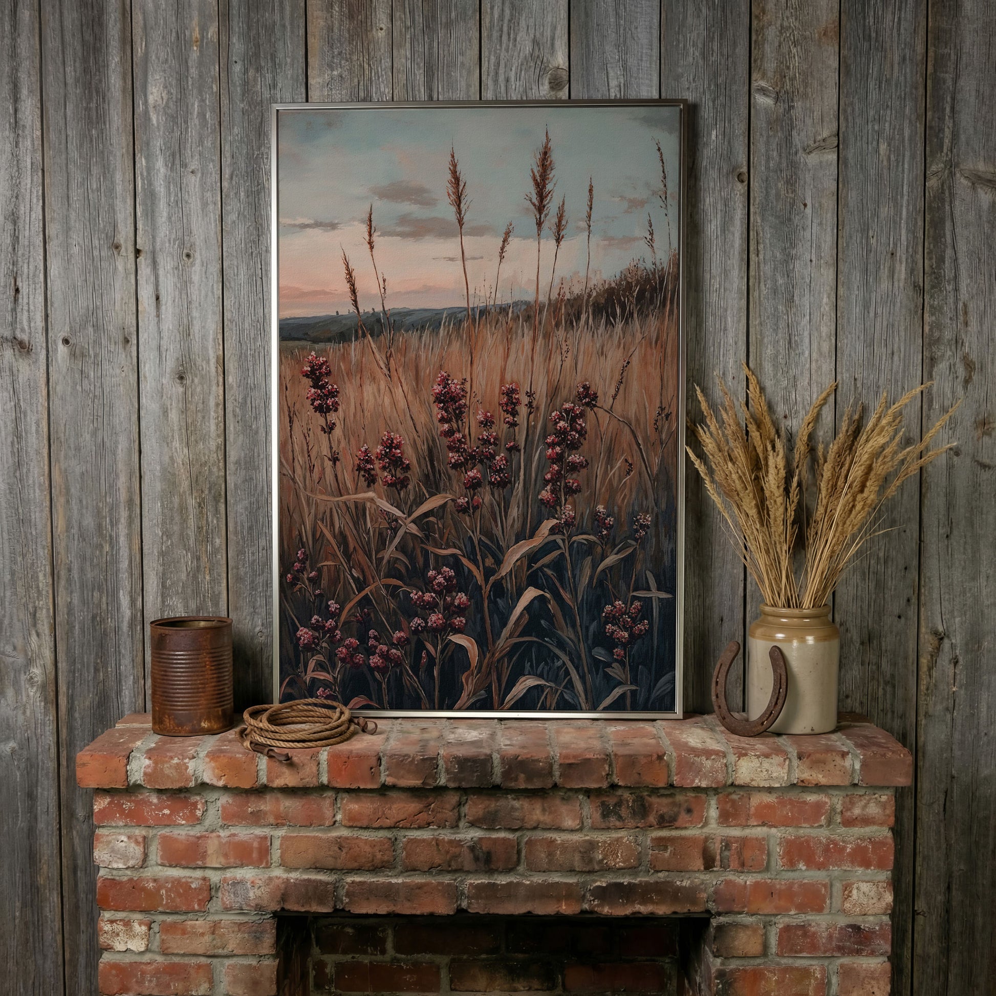 Tranquil Autumn Meadow Canvas Print in silver floating frame