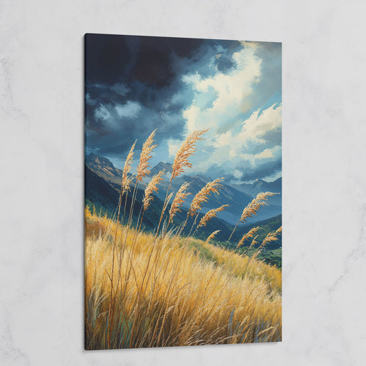 Mountain Landscape Canvas with Dramatic Sky on gallery wrap