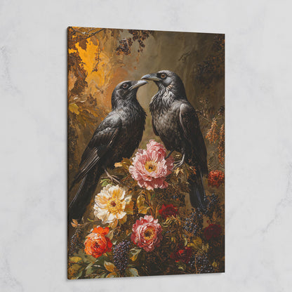 Raven and Floral Gothic Canvas on gallery wrap