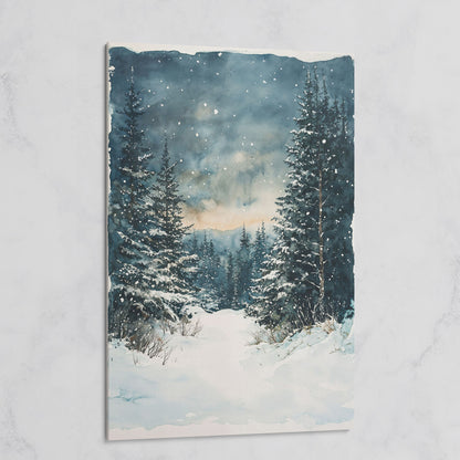 Snowy Forest Path Canvas Print with Cerulean Winter Sky on gallery wrap