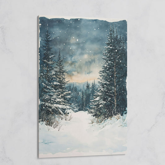 Snowy Forest Path Canvas Print with Cerulean Winter Sky on gallery wrap