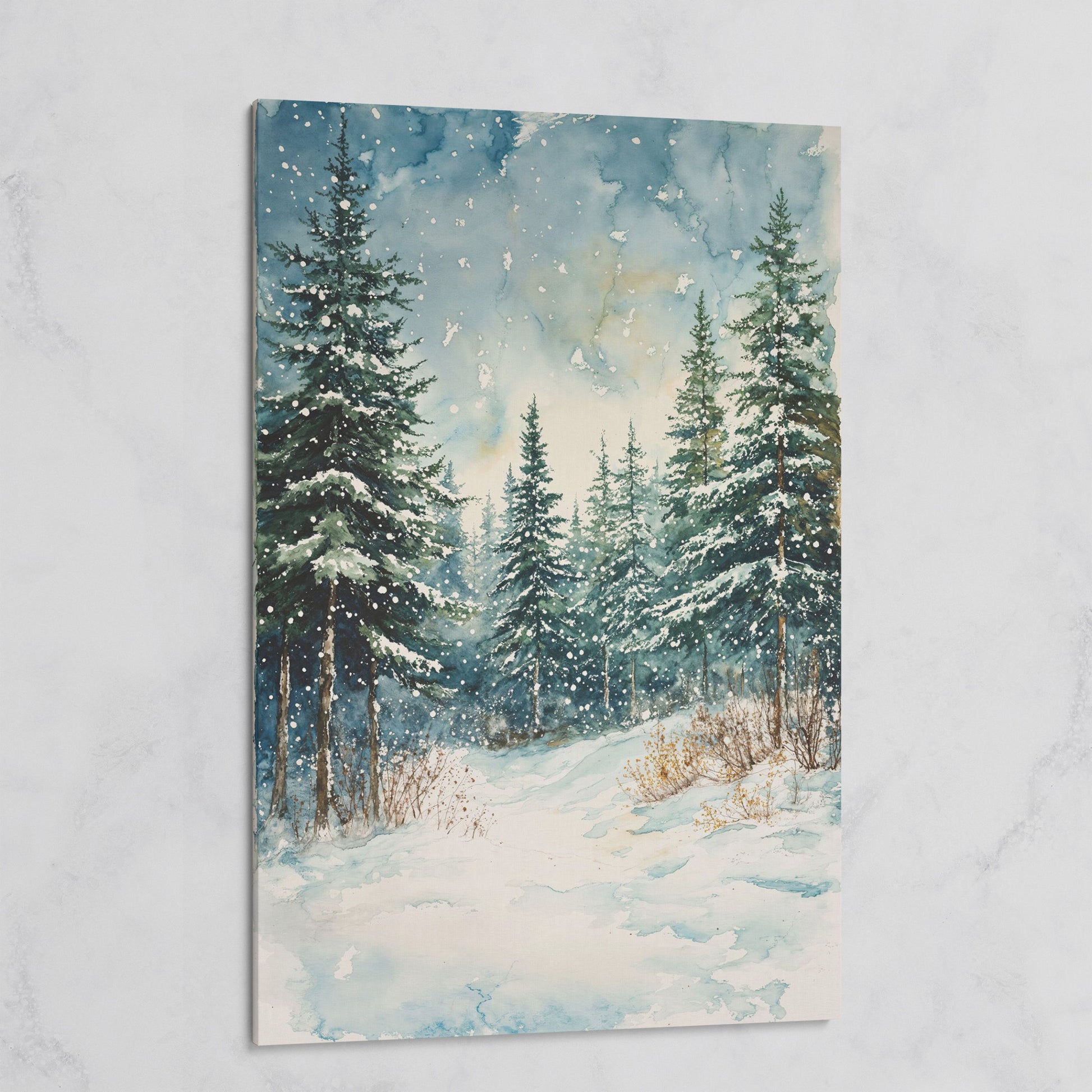 Snowy Pine Forest Canvas Print, Winter Scene on gallery wrap