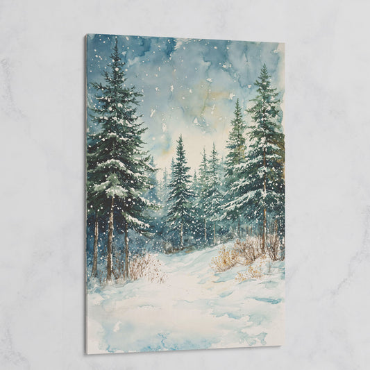 Snowy Pine Forest Canvas Print, Winter Scene on gallery wrap