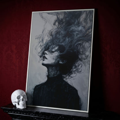 Moody Abstract Feminine Portrait Canvas in white floating frame