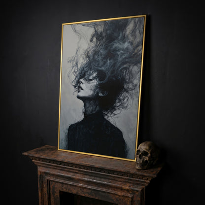 Moody Abstract Feminine Portrait Canvas in yellow gold floating frame