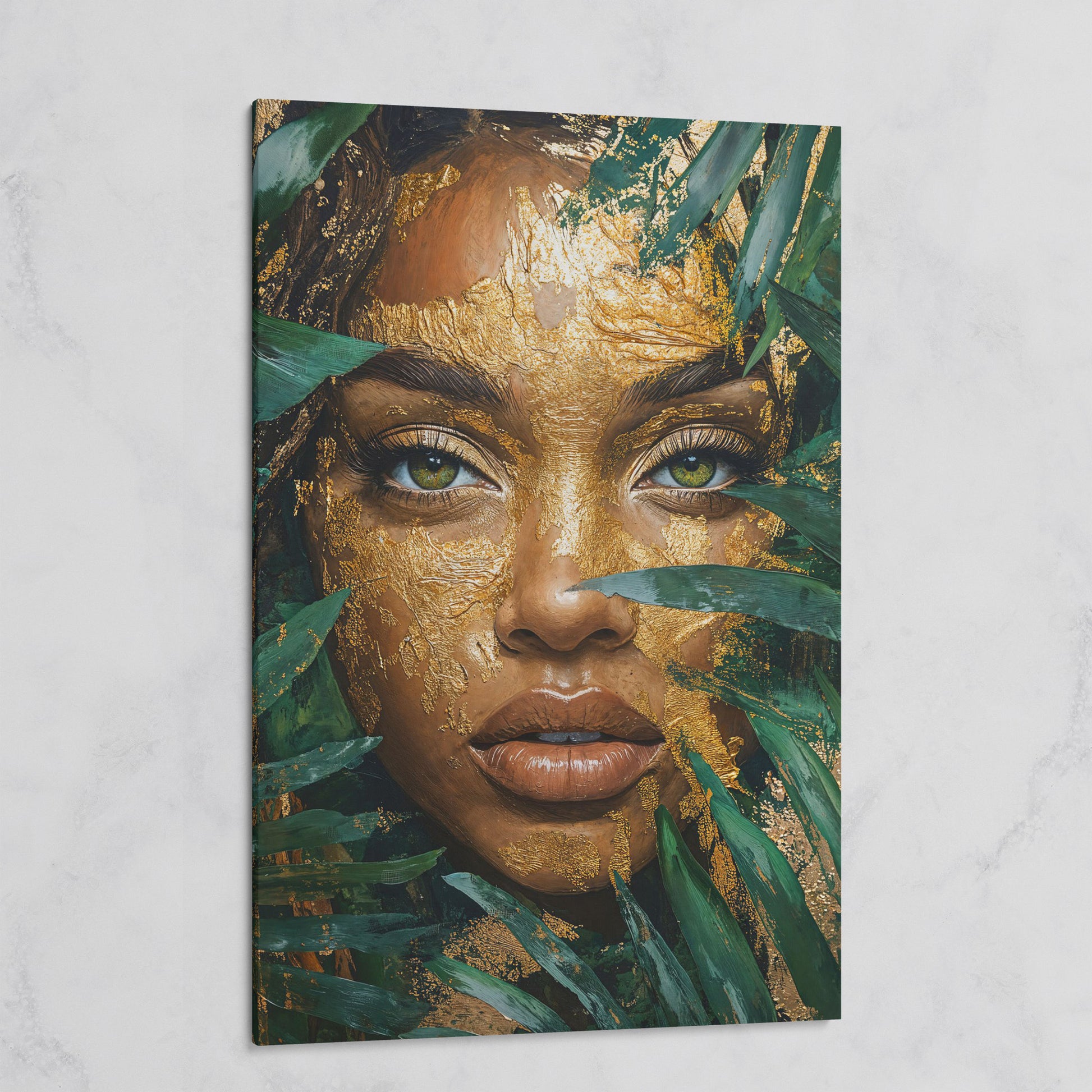 Vibrant Face with Gold Leaf Canvas Print on gallery wrap