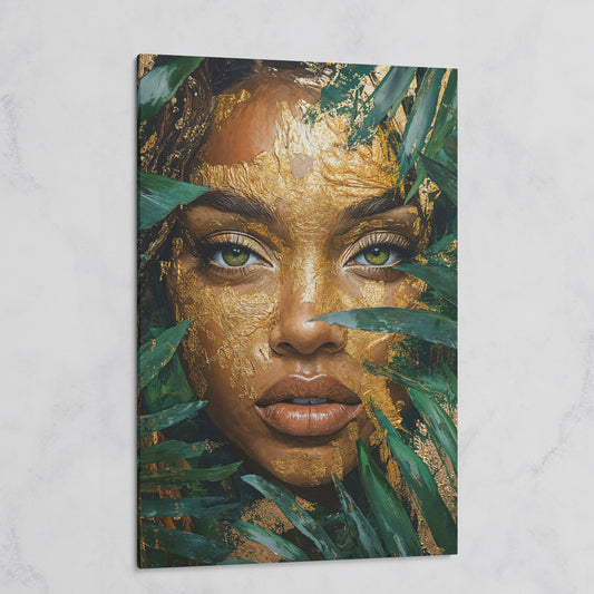 Vibrant Face with Gold Leaf Canvas Print on gallery wrap