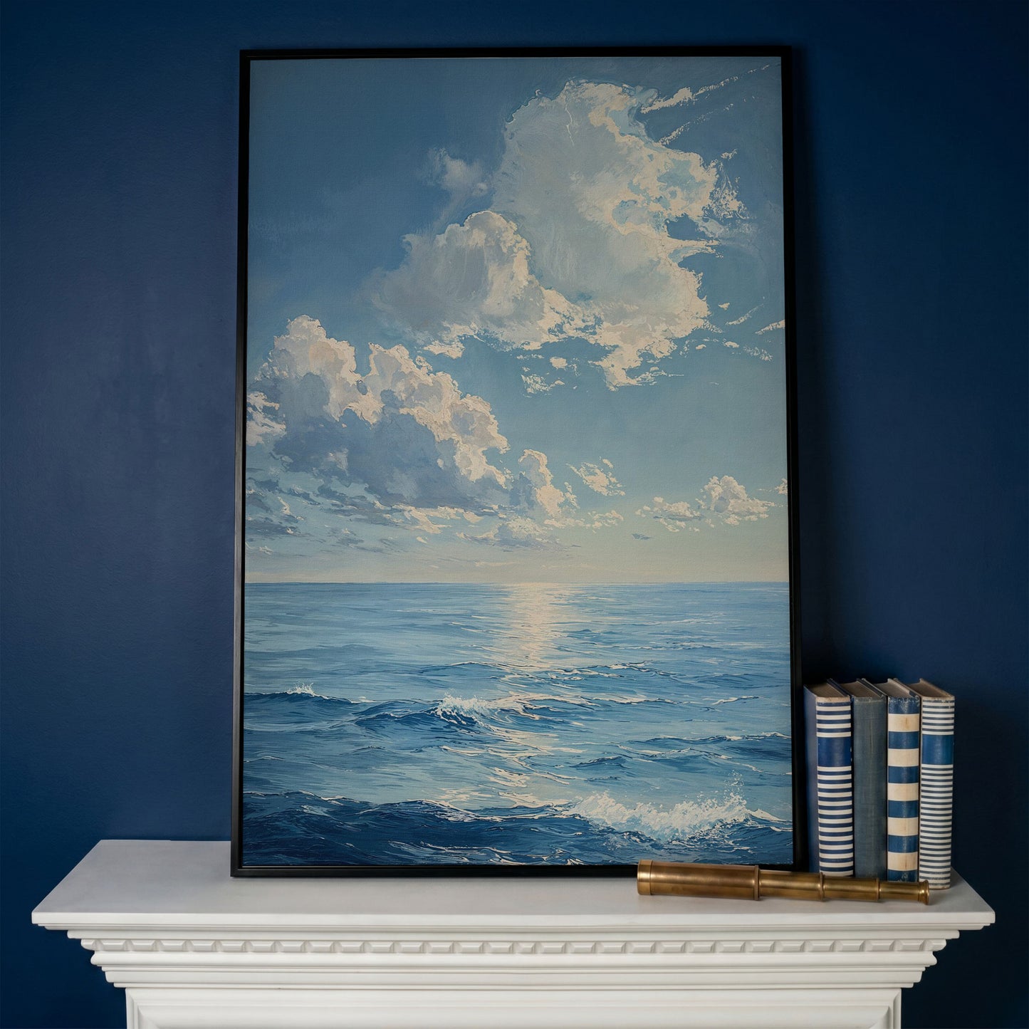 Ocean Sunrise with Waves Canvas Print in black floating frame