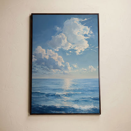 Ocean Sunrise with Waves Canvas Print in dark walnut floating frame